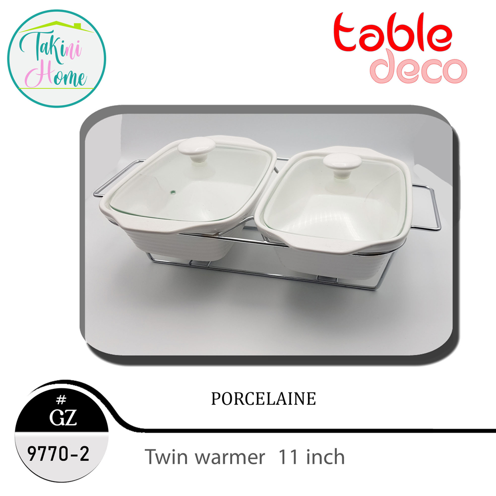 twin warmer serving pot with a stand