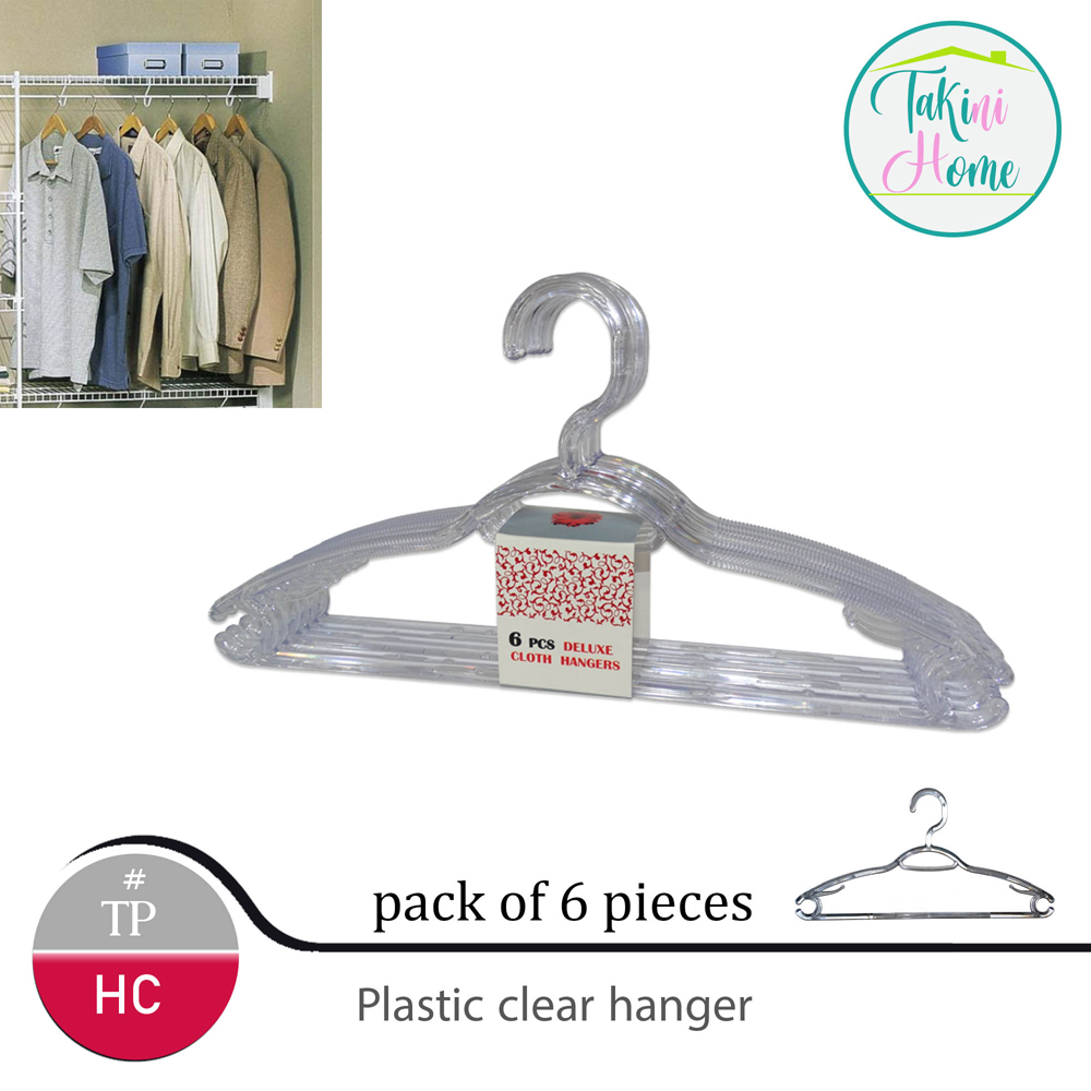 plastic clear hanger set x 6