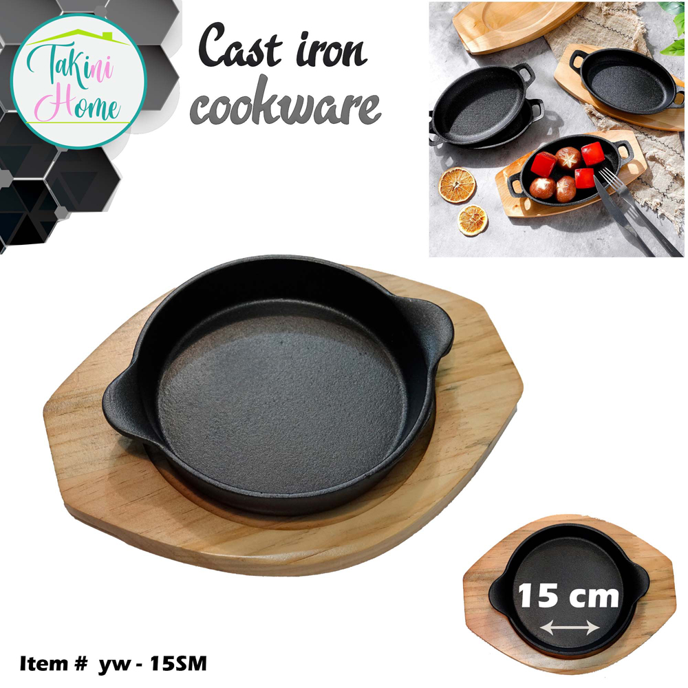 cast iron round 15cm with wooden base