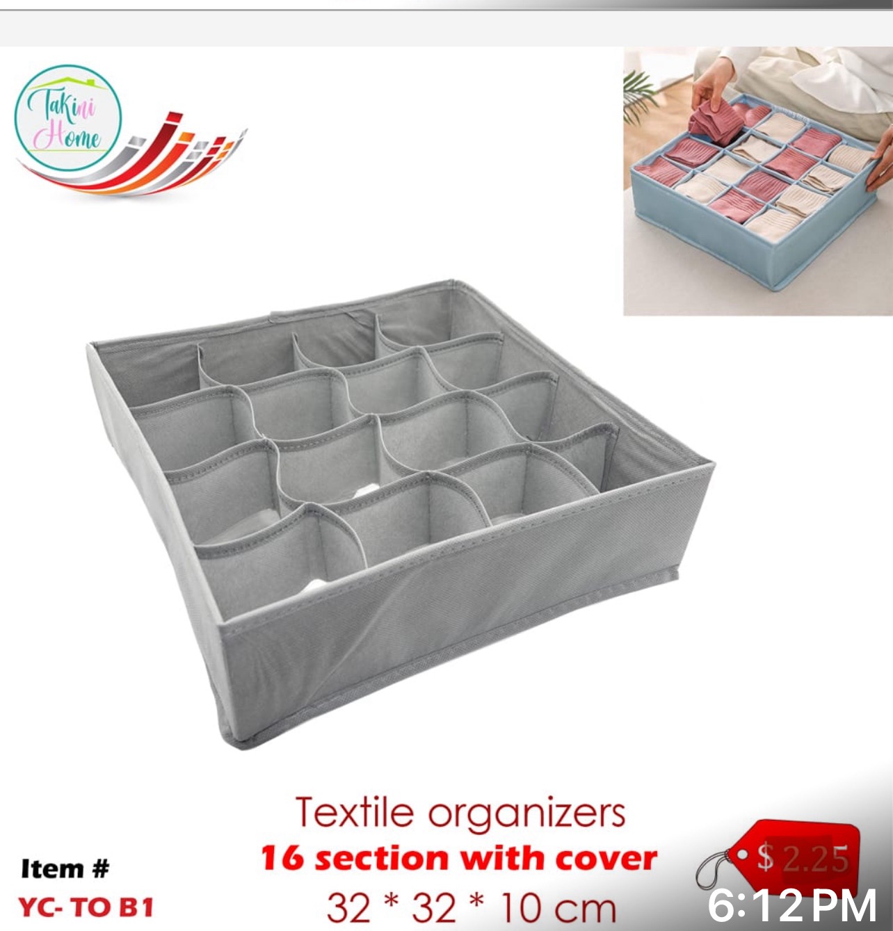 Textile organizer 16 section