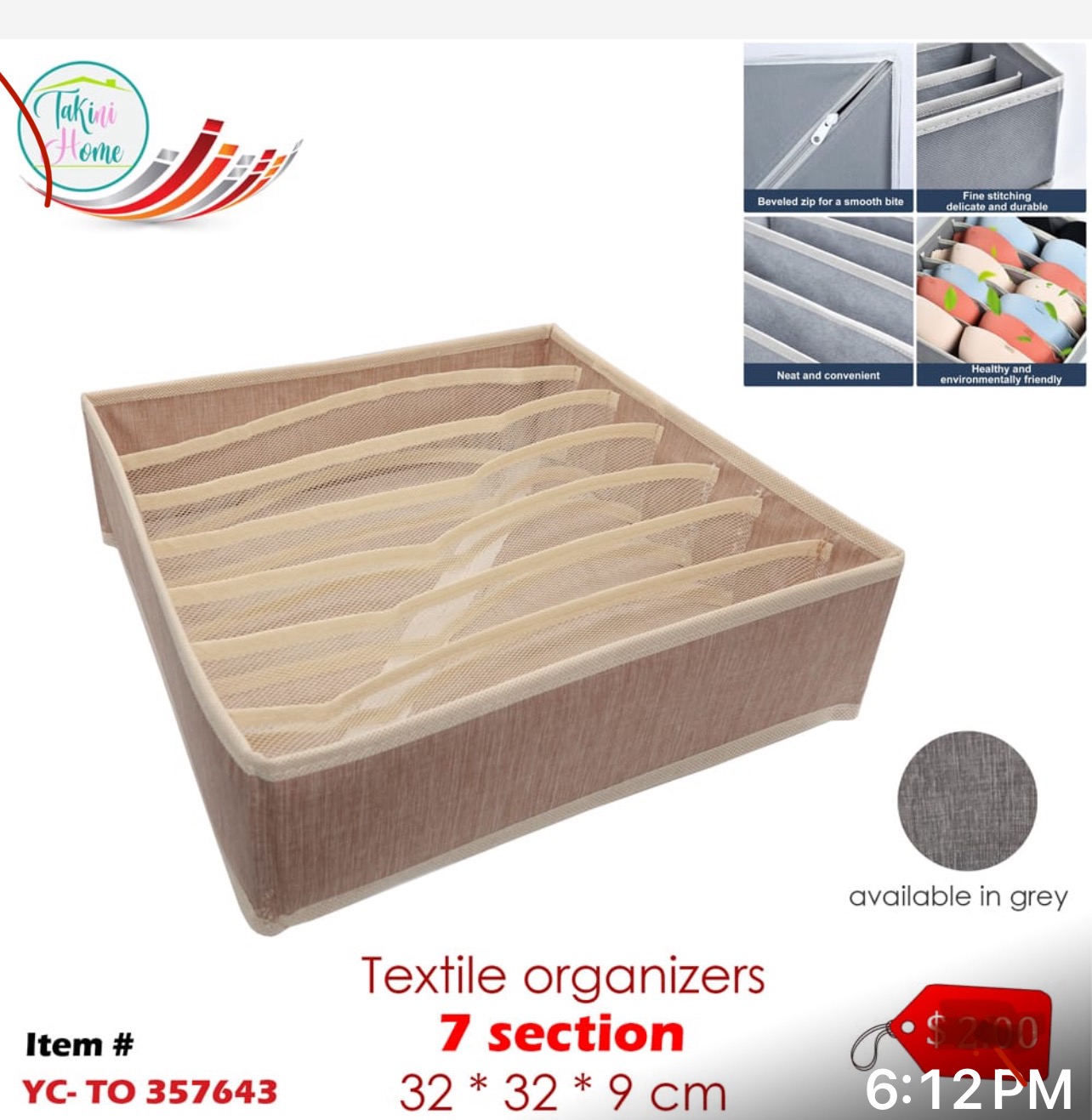 Textile organizer 7 section