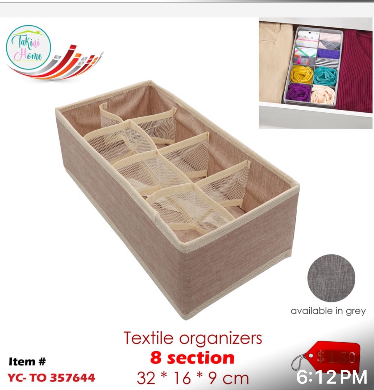 TEXTILE ORGANIZER 8 SECTIONS